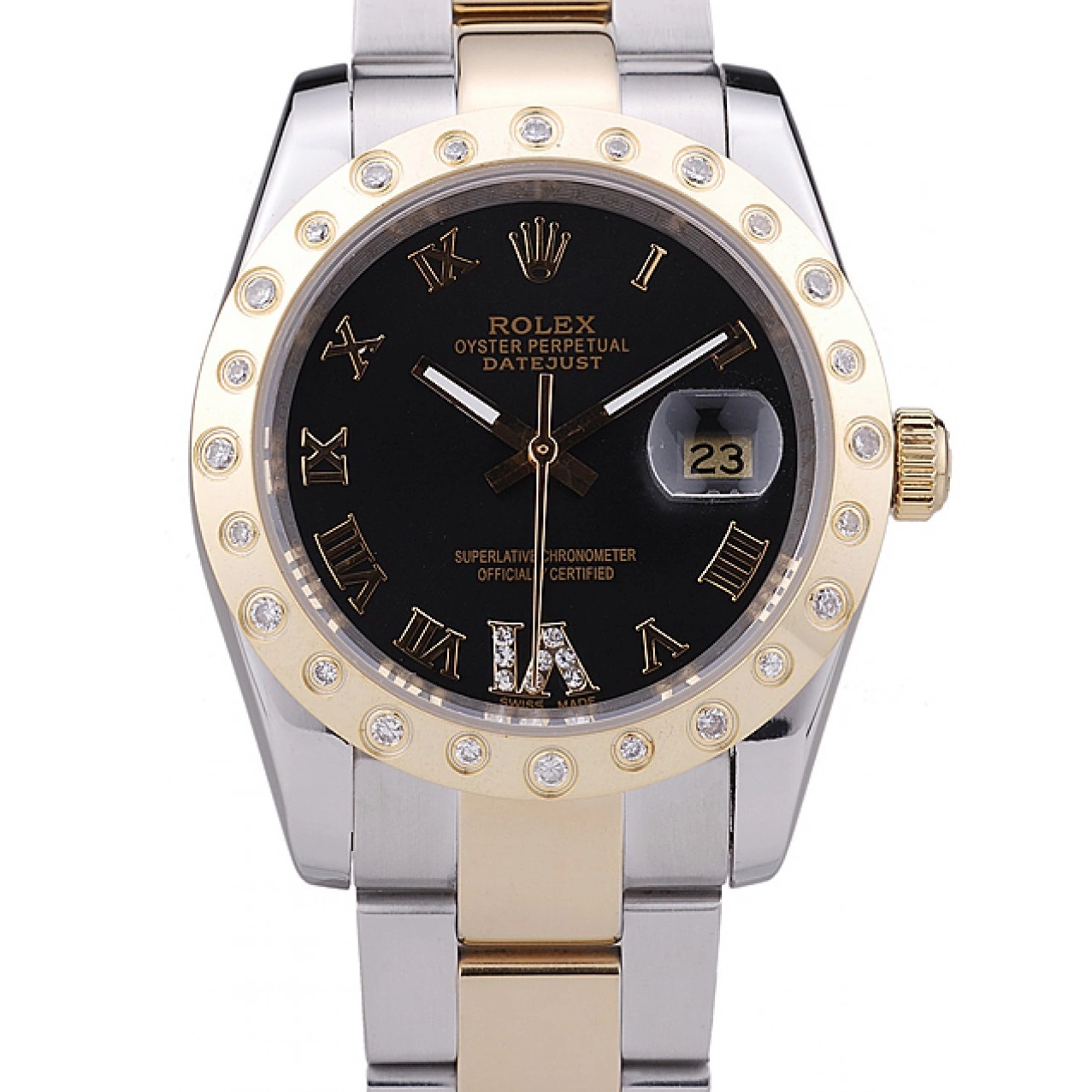 Aaa replica watch Black 7463 Datejust Diamond Rolex Dial Bezel 0607